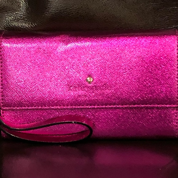 KATE SPADE Hot Pink Saffiano Leather Wristlet w Sparkle NWOT - Picture 12 of 17